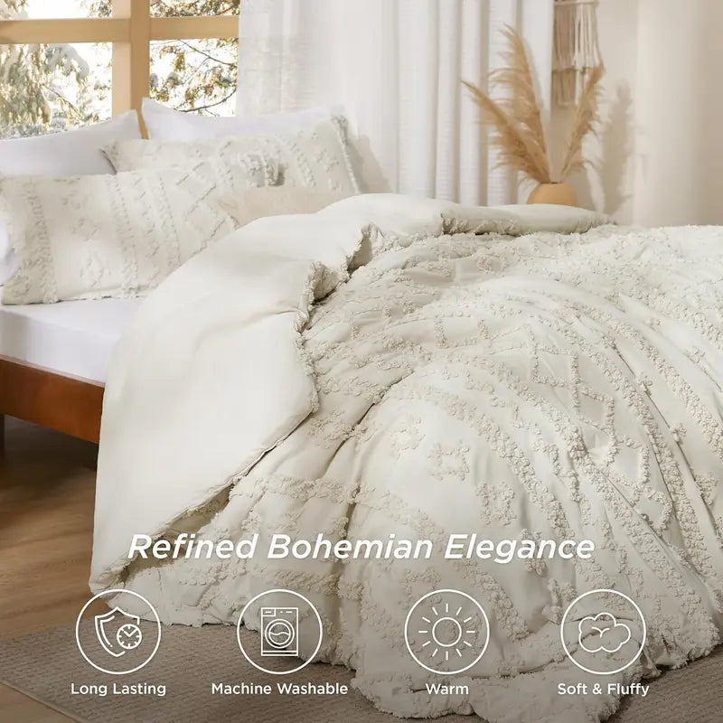 Boho Quilted 3-Piece Bedding Set with Pillow Shams